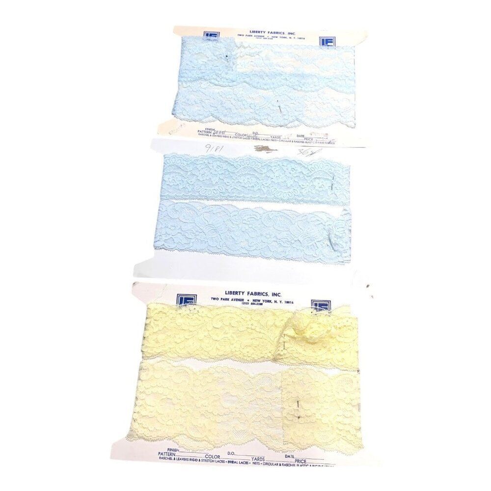 Vintage Large Lot Lace Trim Fabric 2.5" 3” Width Blue Yellow Lingerie Crafts